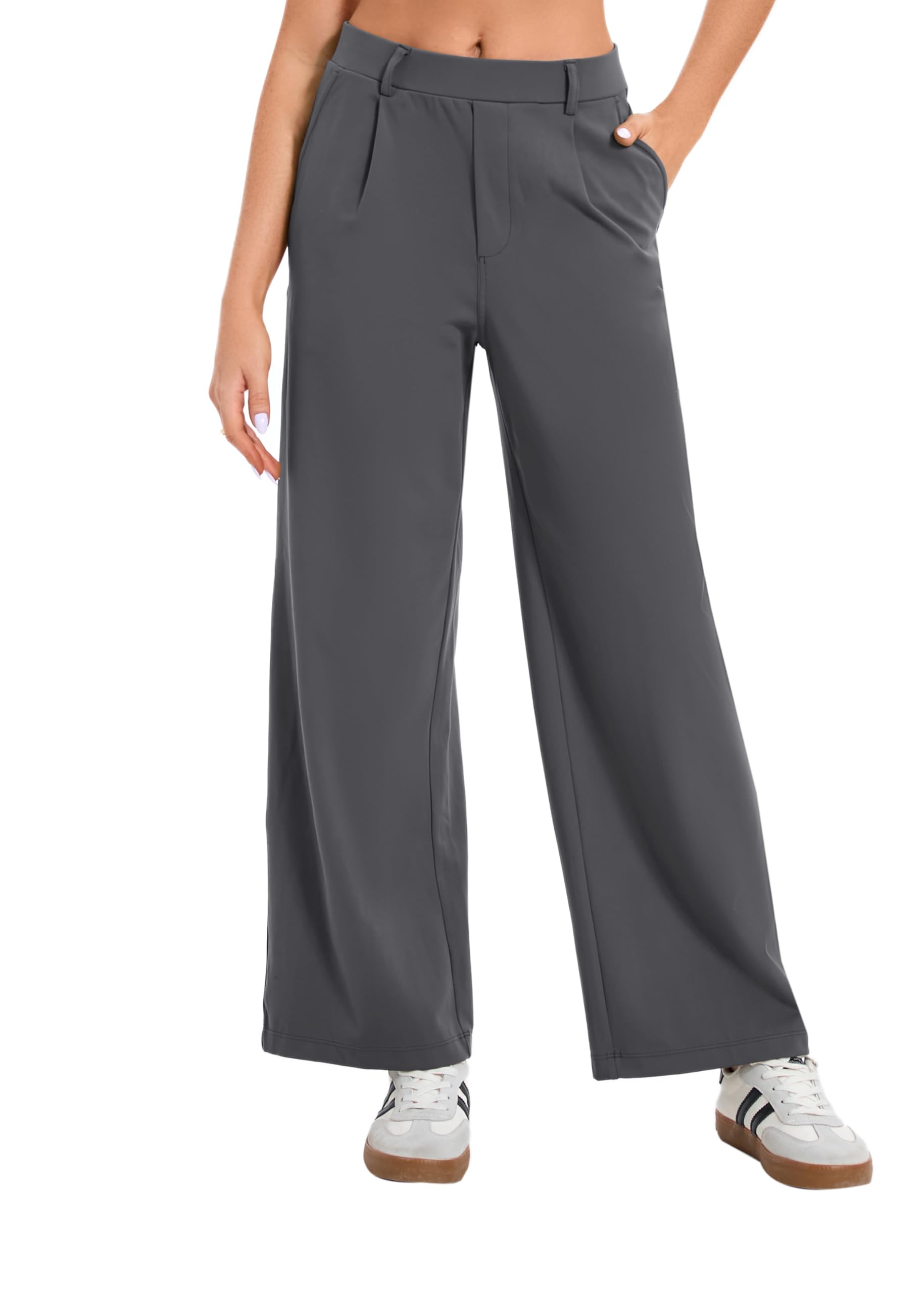 Oyamiki Womens Business Casual High Waisted Dress Pants with Pockets Wide Leg Work Pants Trousers Fashion Fall Outfits
