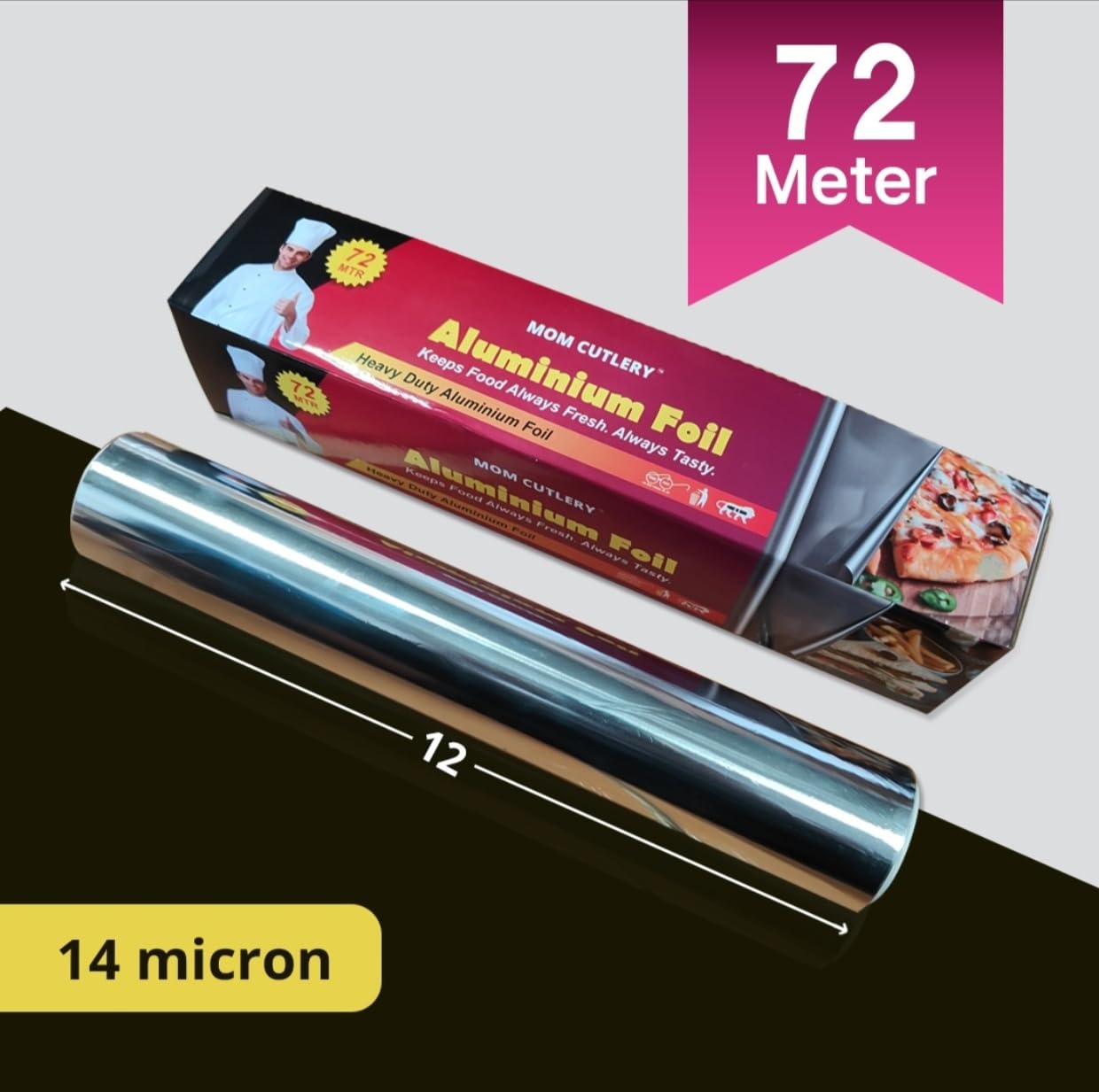 MOM CUTLERY Aluminium Foil 72 Meters 14 Microns | Parchment & Wrapping Paper | Silver foil | Perfect for Cooking, Baking, Packing and Serving Foods - Image 2 thumbnail