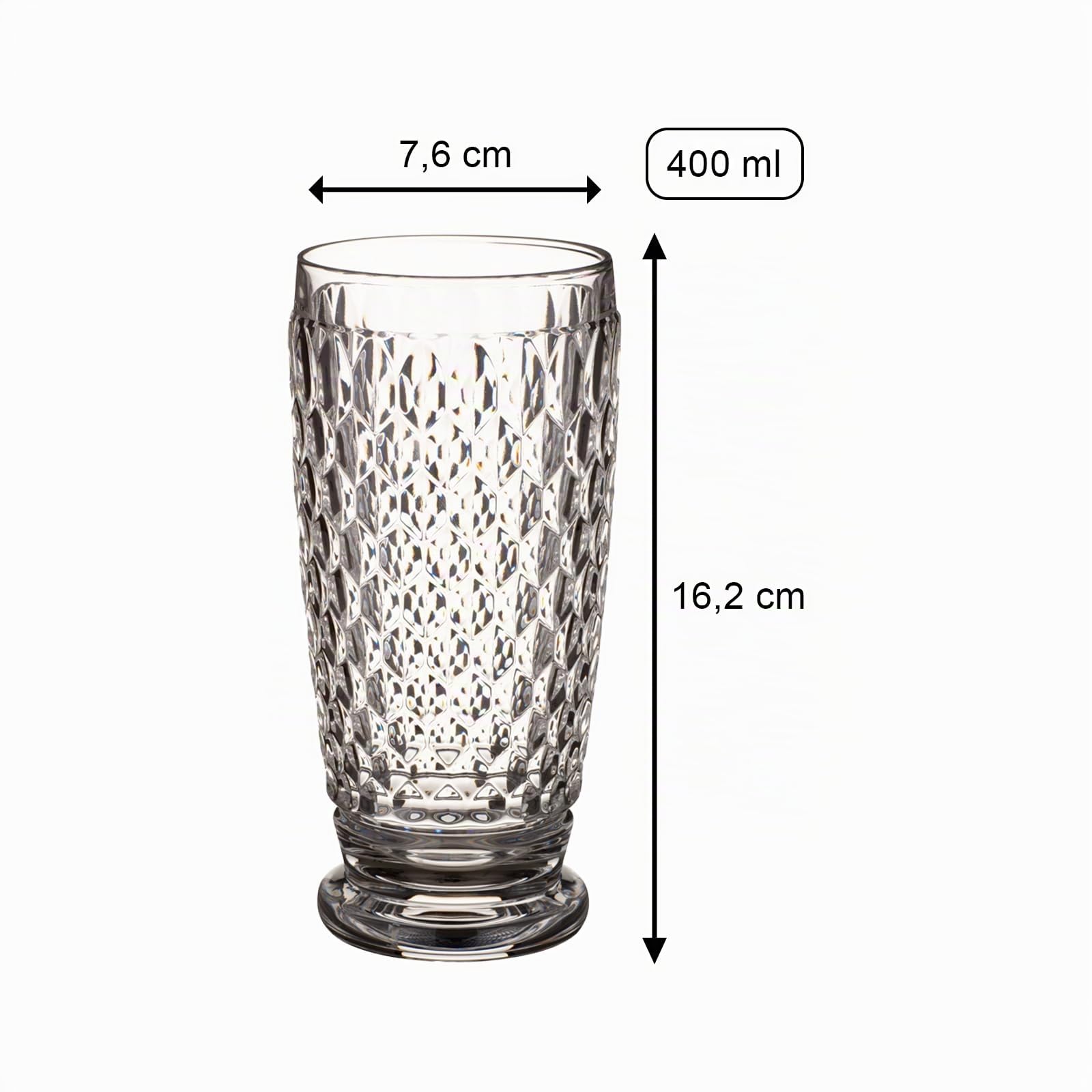 Villeroy & Boch Boston Longdrinkgläser 4er Set, 400 ml, Trinkgläser mit Facettenmuster, Kristallglas für Cocktails, Spülmaschinengeeignet, Klar