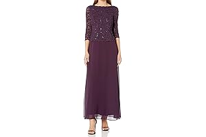 Petite Women's 3/4 Sleeve Stretch Lace Bodice Mock One Piece Gown by Alex Evenings