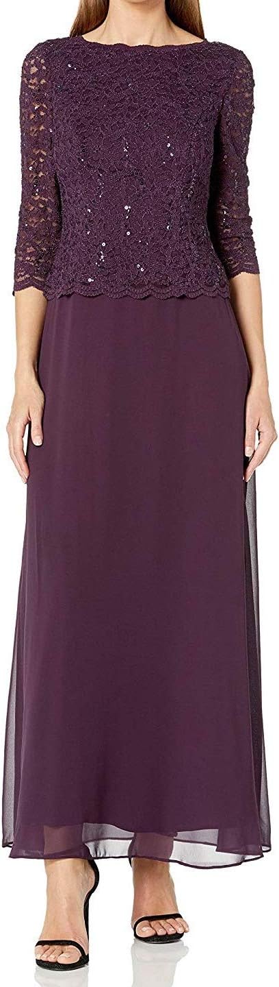 Alex EveningsWomen's 3/4 Sleeve Stretch Lace Bodice Mock One Piece Gown