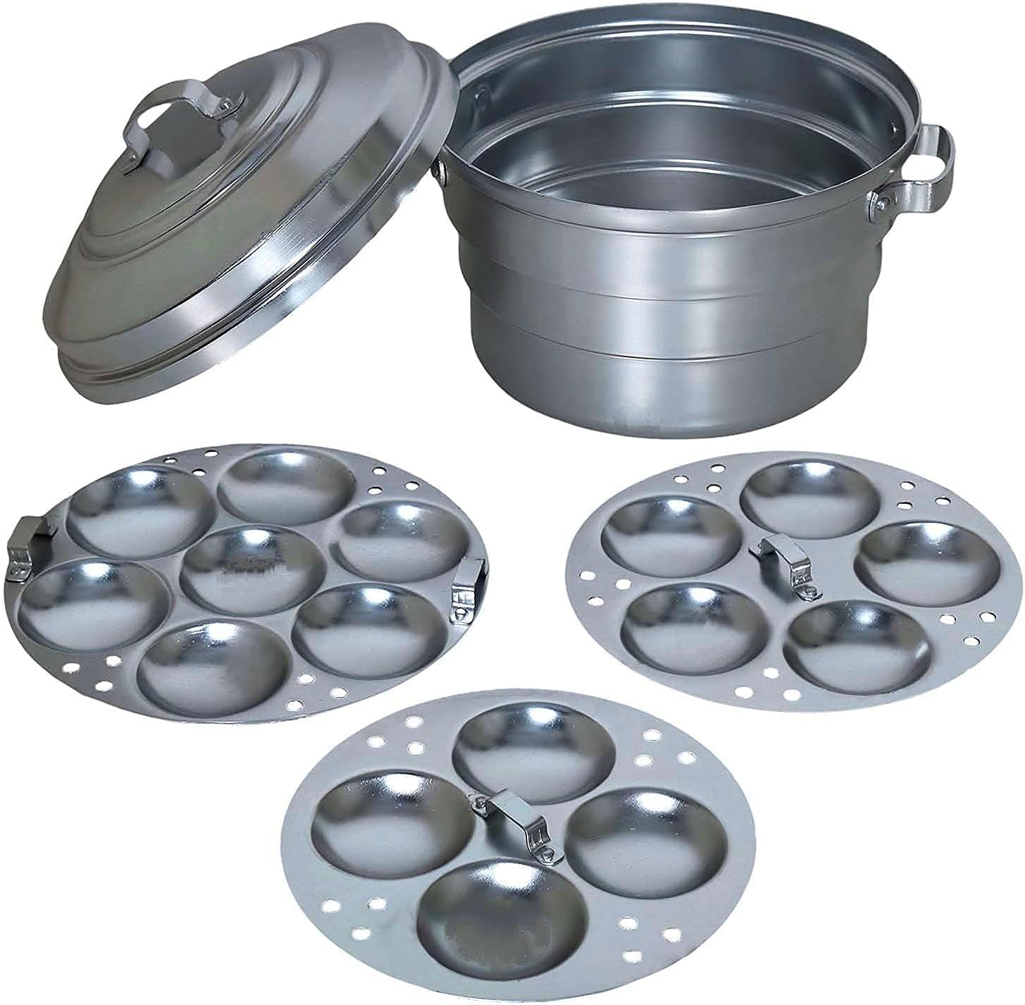 Aluminium Standard Idli Maker Steamer Cooker Satti 25 Pot Large Size Cooker (Silver)-Big Size