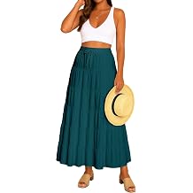 Moomaya Womens Solid Cotton Maxi Skirt with Pockets | Tiered 40-Inch Long Skirt | Elastic Waist Resort Wear | Summer Outfit