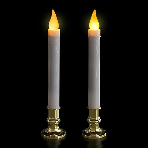 Vista 59 de Furora Lighting - Velas largas LED sin llama, para ventana, a pilas, velas eléctricas con función de temporizador de 6 horas Oro 11.5