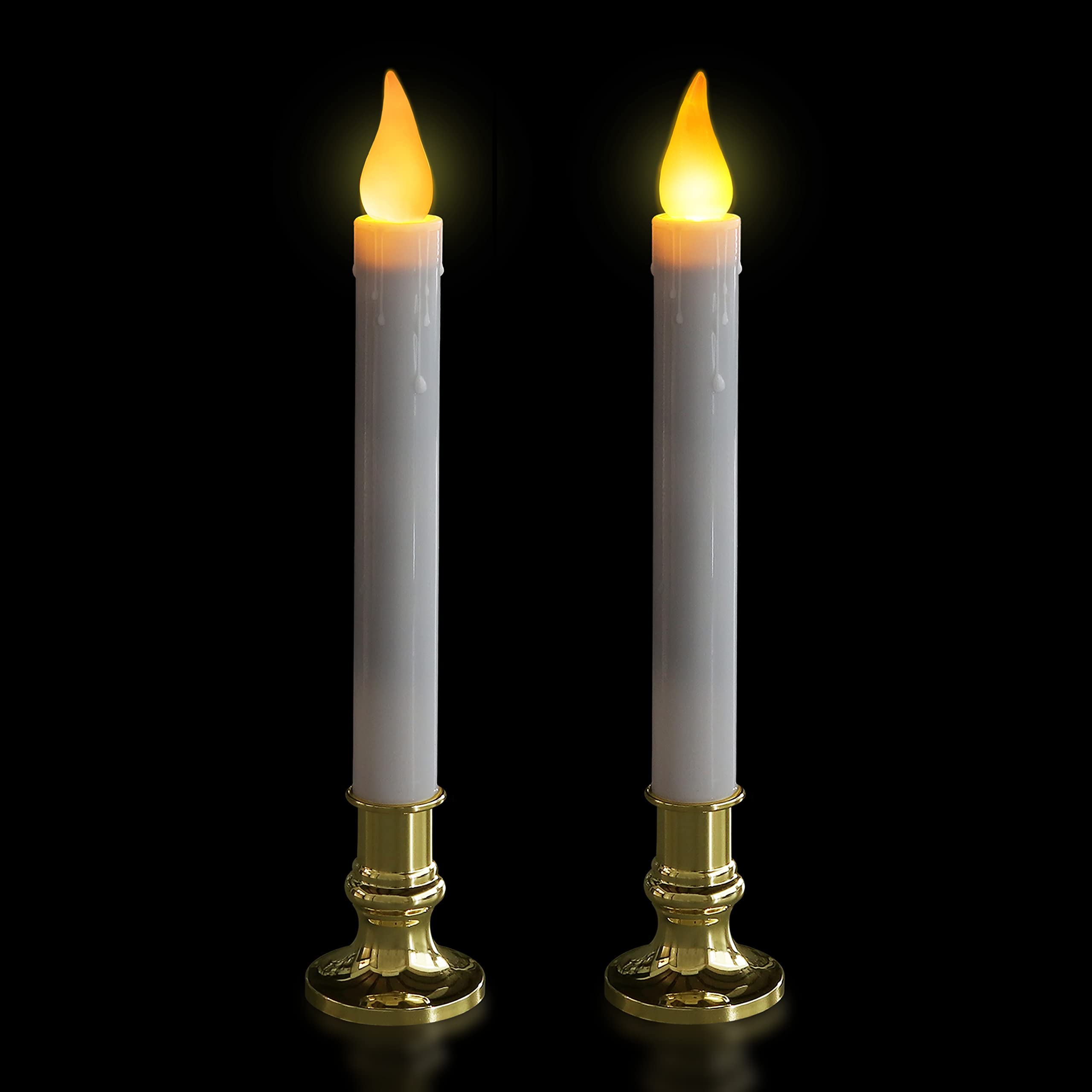 FURORA LIGHTING LED White Taper Candles with Gold Holders Pack of 2 with 5/19 Timer, Elegant Flameless Glow for Home Décor, Batteries Included