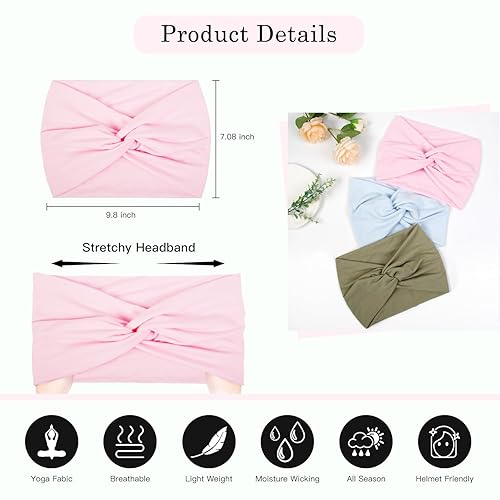 Vista 32 de Tobeffect Diademas anchas para mujer, diadema turbante extra grande de 7 pulgadas, diadema bohemia para el cabello, accesorios de nudo trenzado