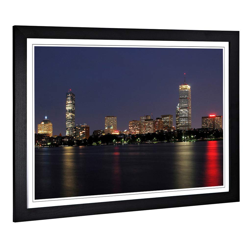 Big Box Art Framed Print of Massachusetts Boston Skyline USA 2 Design | Wall Art Picture | Home Decor for Kitchen, Living Room, Bedroom, Hallway, Black, A2 / 24.5x18 Inch / 62x45cm