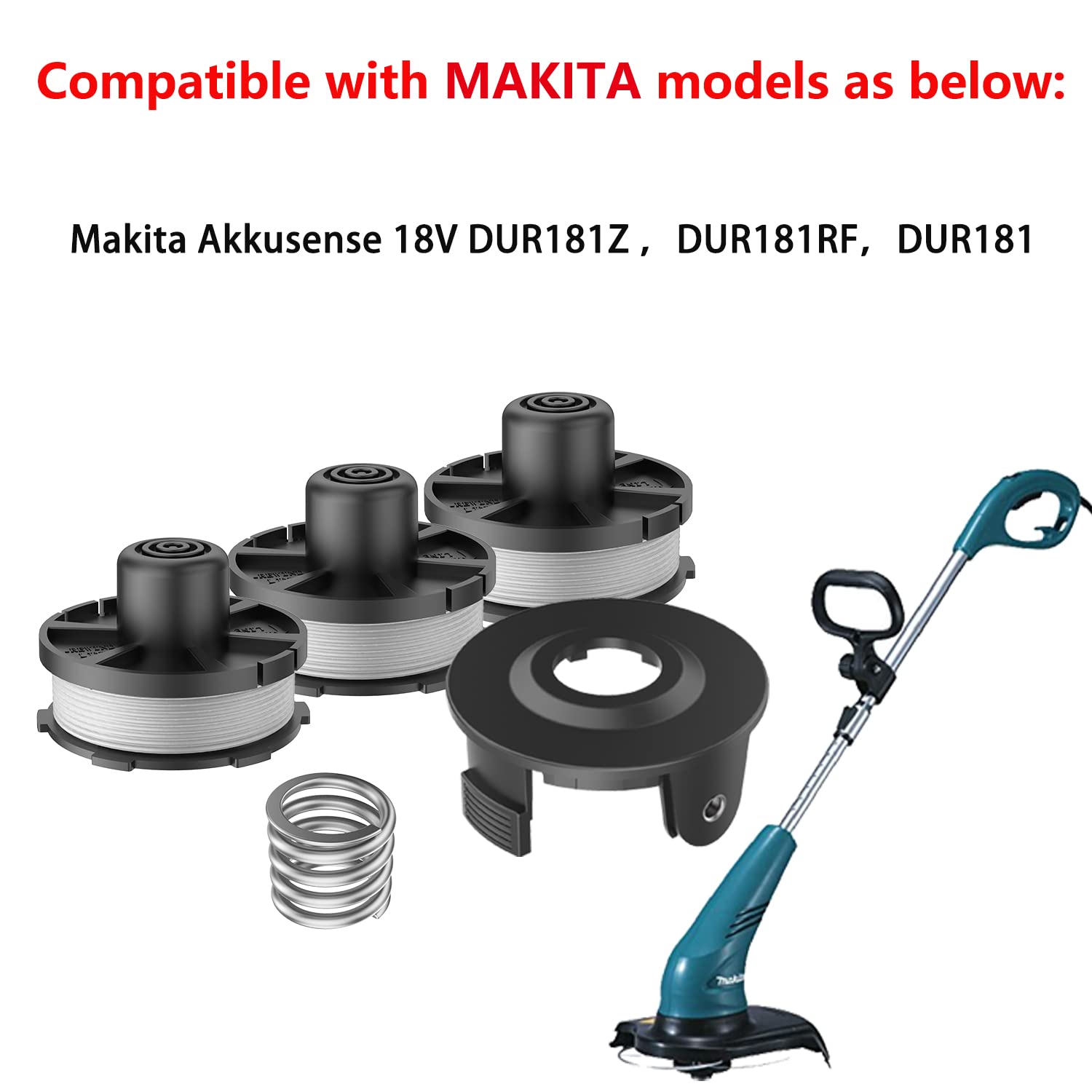 VGOL Ersatzfeder-Kit Für Makita Rasentrimmer DUR181 - 2 Stück, Inkl. Spulenabdeckung & Feder