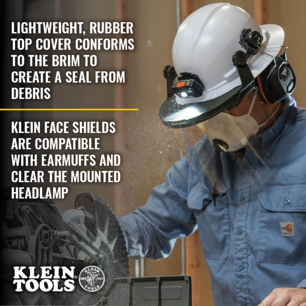 Klein Tools Face Shield for Safety Helmet and Cap-Style Hard Hats, Impact Rated, Anti-Fog, Low-Profile Design for Grinding - Image 6