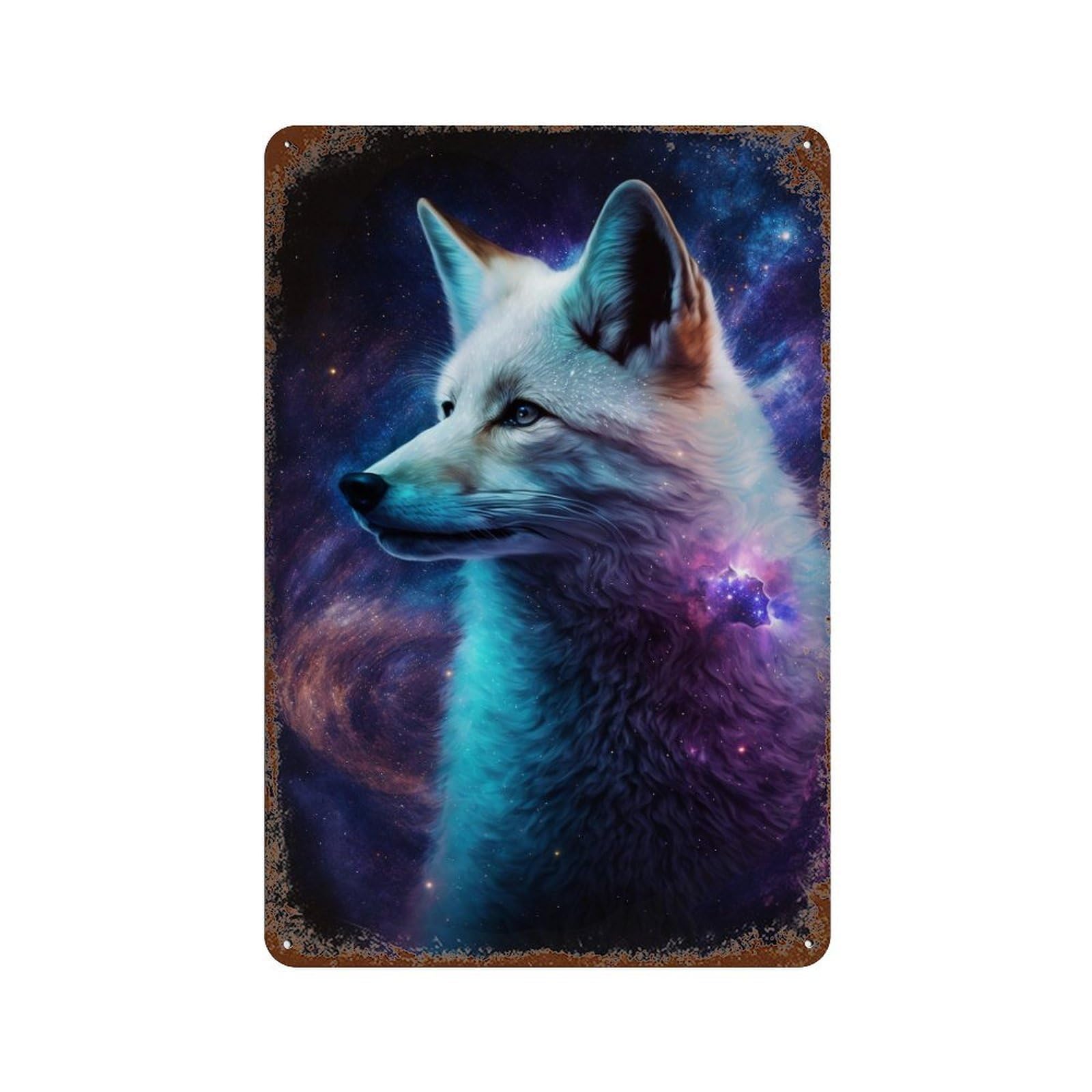 Cosmic Wolf Art Print-1 Rust Effect Tin Sign 11.8"x7.9", Rustic Home Decor for Cafe, Home Bar And Lounge Decor