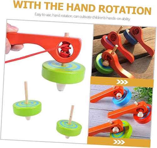 Toyvian 3Pcs Wooden Gyroscope with Handle and Pull String Lightweight Portable Preschool for Educational Pull String Activity Tops Random Color