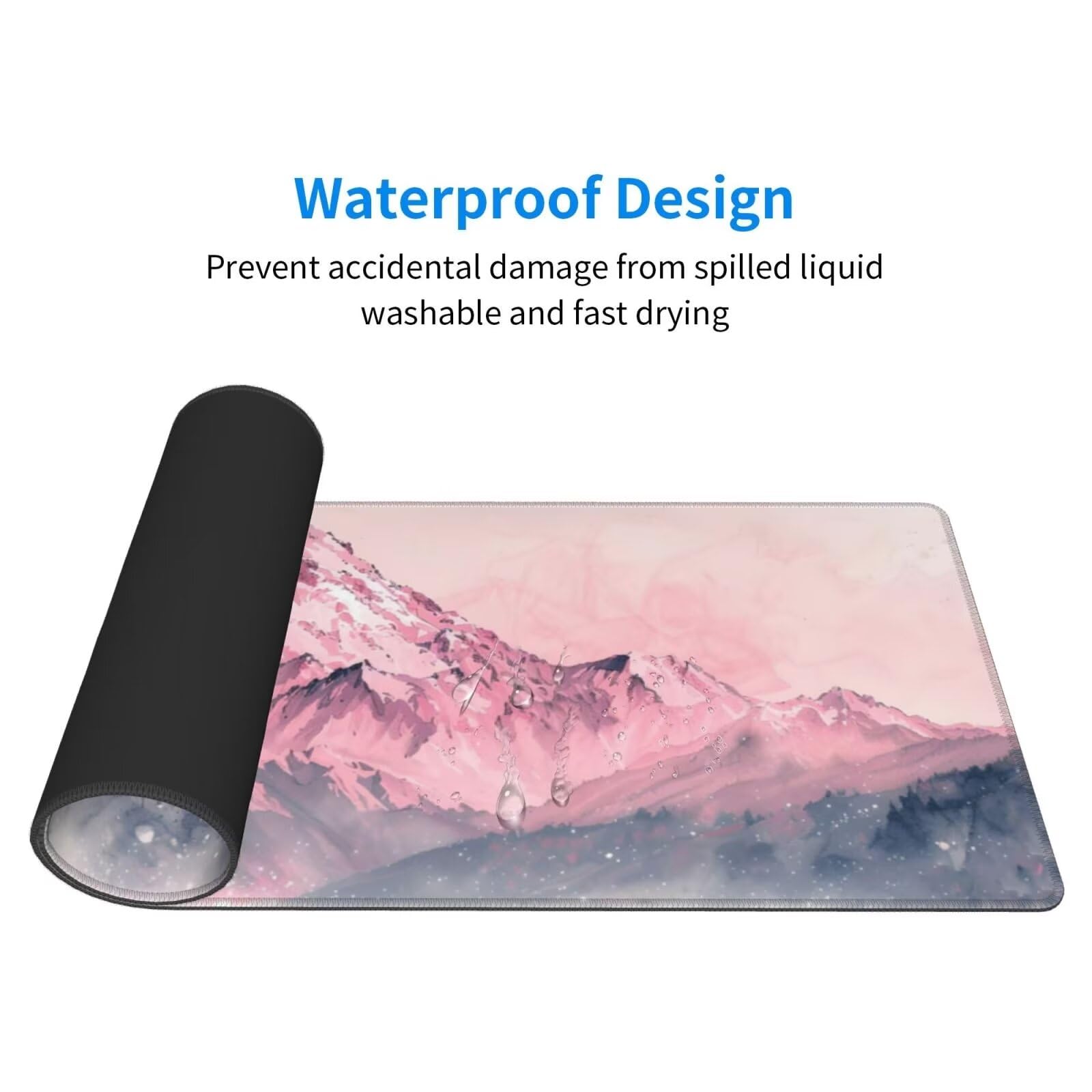 Tappetino Mouse, Tappetino Mouse Gaming Grande XXL 1500x800x3mm Tappetino Scrivania Mouse Pad, Base in Gomma Antiscivolo, Bordi Cuciti,Lavabile, Mousepad per Ufficio e Gaming (Montagne Rosa) R-176
