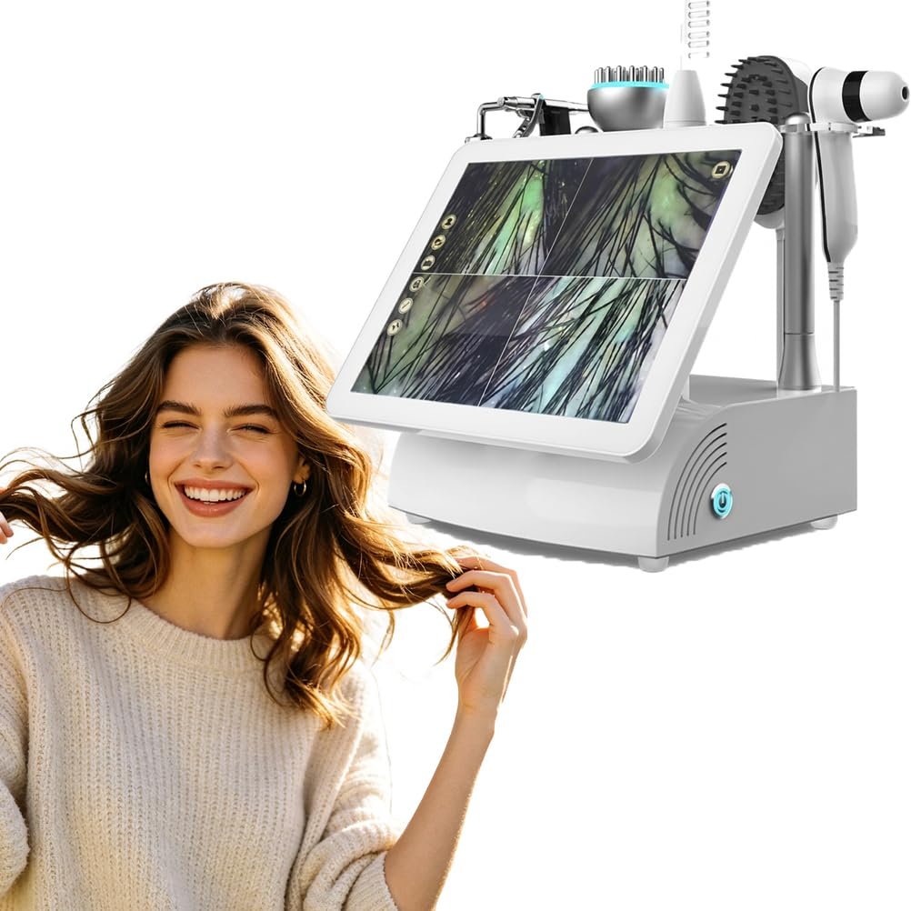 AVSMGP Dispositivo Professionale per L'analisi Cuoio Capelluto, Rilevatore 5-in-1 per Pelle Capelli E Cuoio Capelluto con Lenti 50X E 200X + Touchscreen 15" per Uso Domestico, in Salone E in Spa