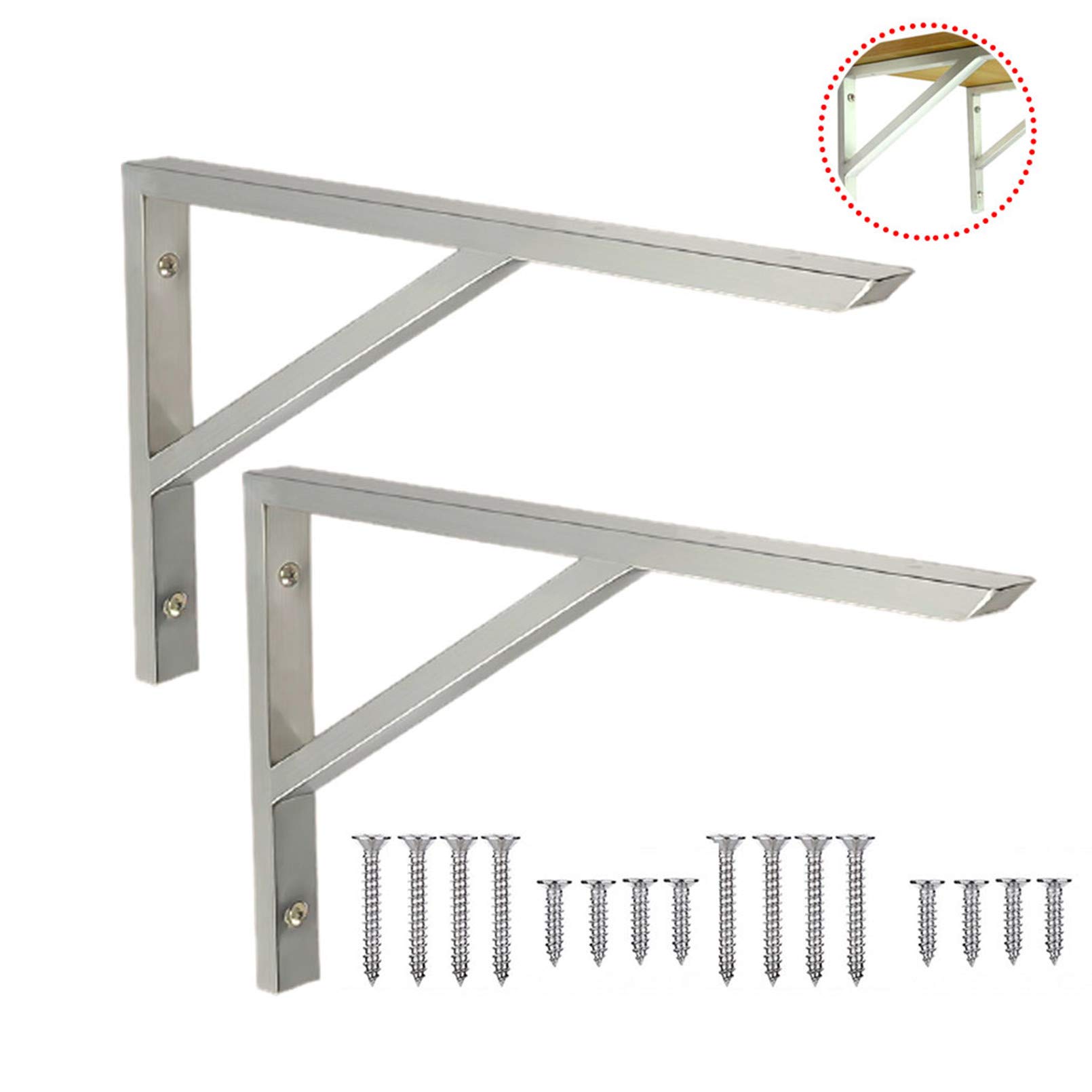 X1NGFU Soporte para Estante de Metal Flotante,Escuadra Estantería de Acero Inoxidable Industrial,Soporte de Decorativo de Montaje En Pared,Soporte Estanterías de Triángulo,2 Piezas(50cm/19.7in)