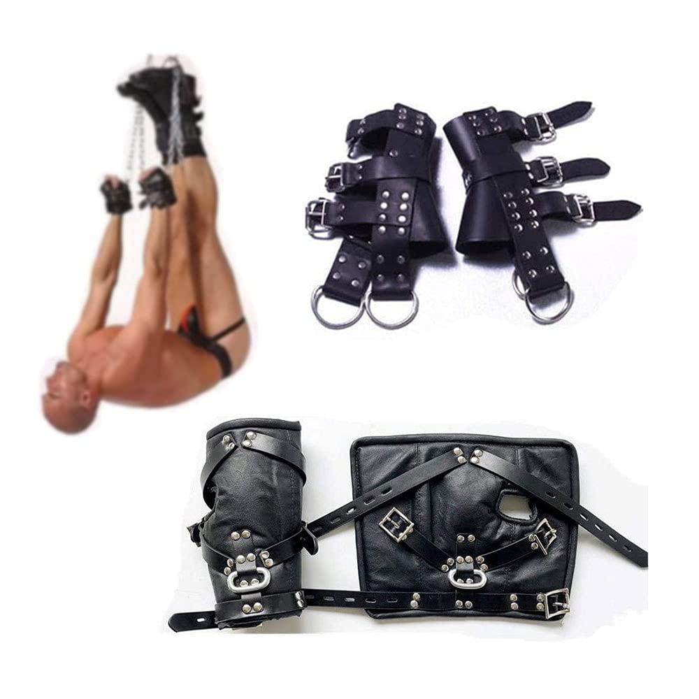 Leder Bondage Set Extremer Aufhängen Hand+Fuß Rückhalte Systeme Mit Handfesseln/Handschellen Und Fußfesseln für Erfahr Paare, SM Sklaven Fetisch Sexspielzeug für Frau und Mann