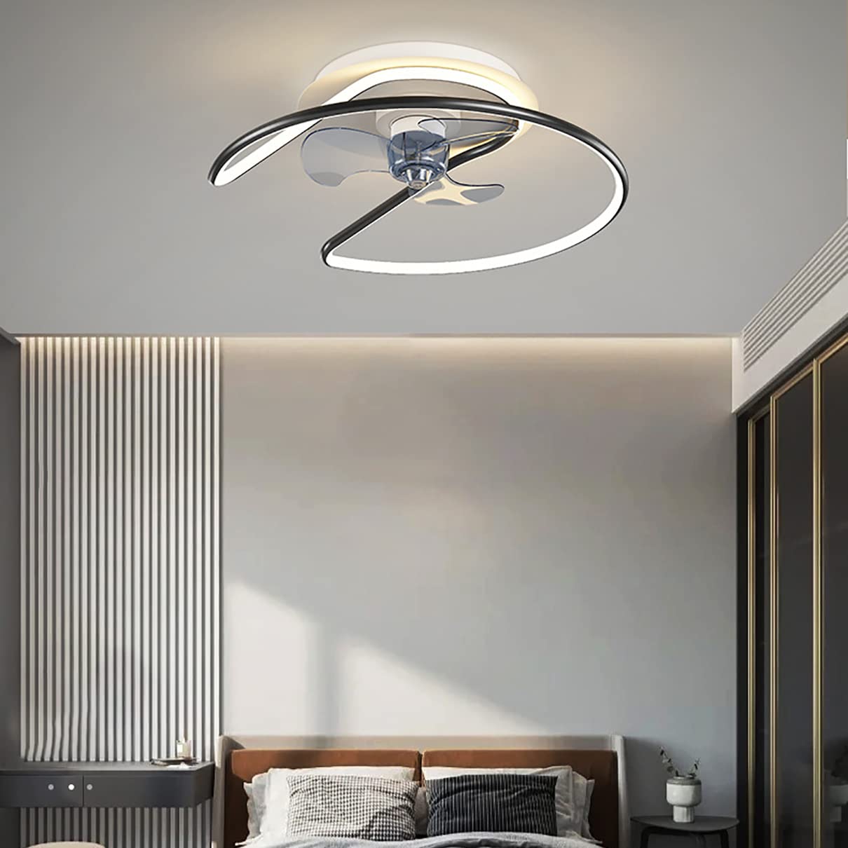 HXYSXHJUO Fan Lights, Ceilifan with Lightt Bedroom Led 3 Speeds Ceililight Remote Control Modern Liviroom Silent Household Integrated Light Timer 42W/Black