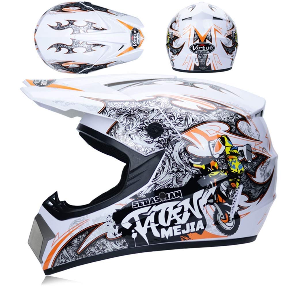 Unisex Dual Sport Casco de Motocross, con Gafas Guantes Mascarilla, Jóvenes Niños Integrales Todoterreno Motocicleta Cascos, Descenso Enduro MTB BMX ATV Quad Dirt Bike Casco