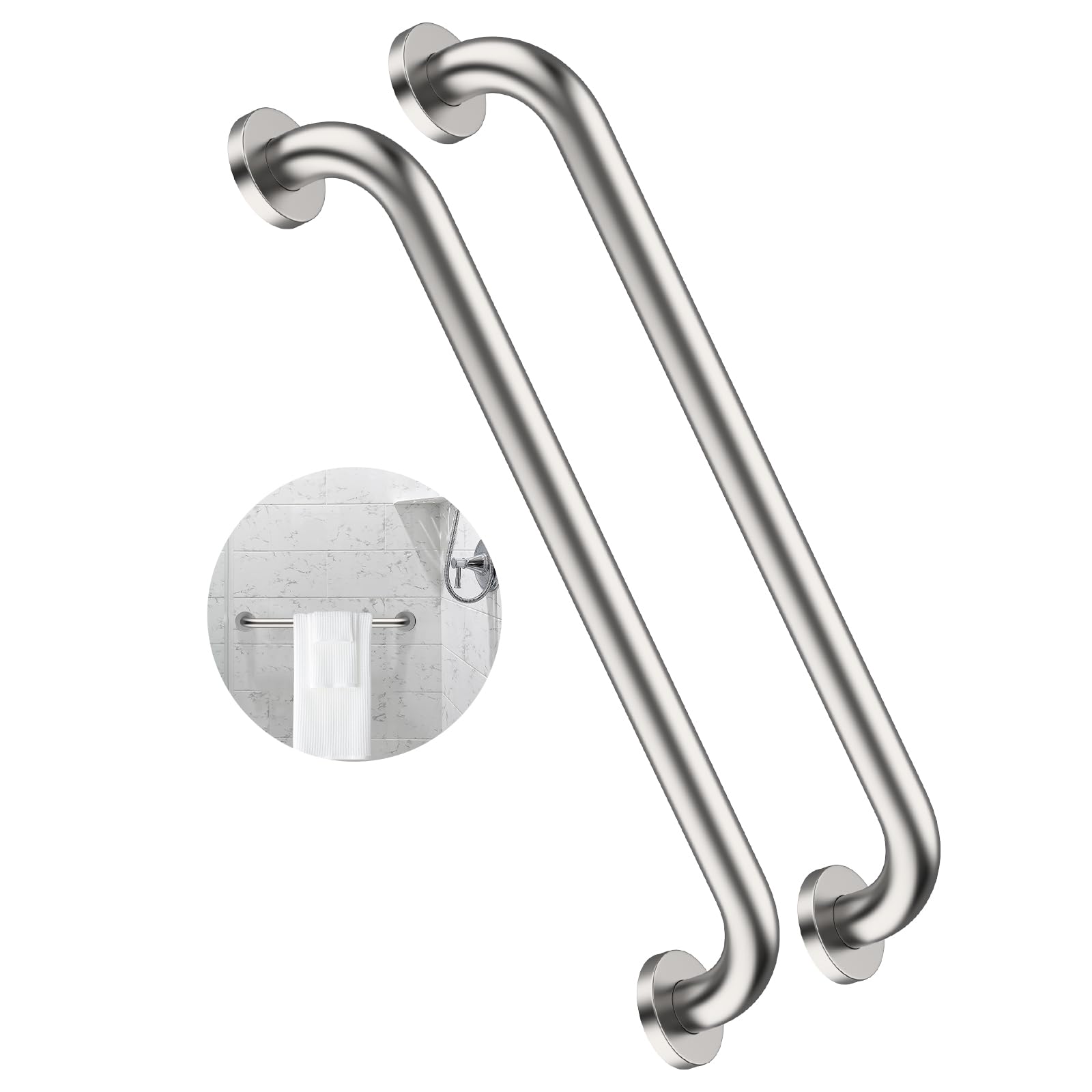 2 pack 24 inch shower grab bar, zuext satin brushed nickel stainless steel bathroom grab bar, shower balance bar,safety hand rail support,handicap elderly senior assist bath handle(1.25" diameter)