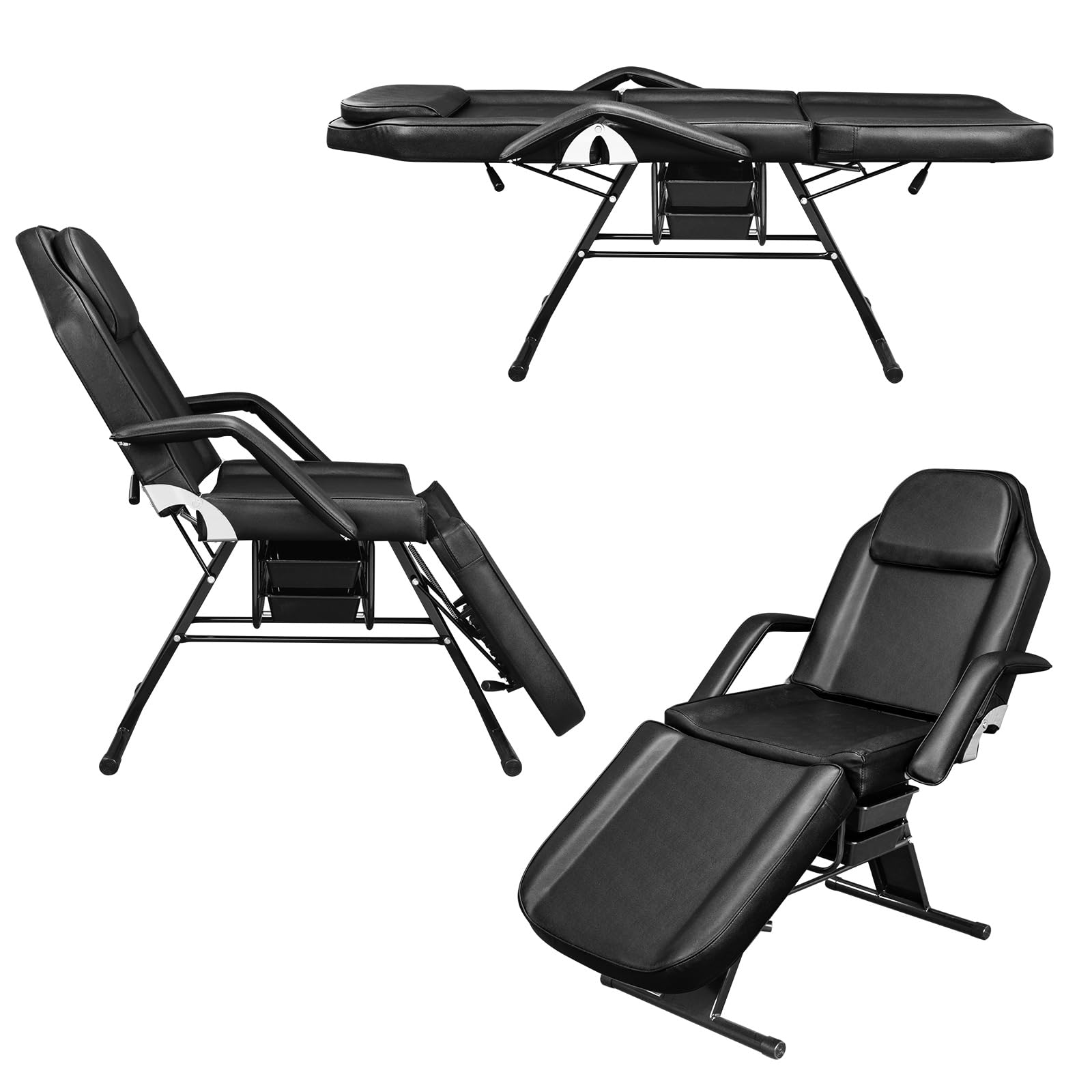 Bonnlo Table de Massage Pliante Professionnelle, lit D'esthéticienne, Table Esthetique Professionnel Faciale Polyvalente pour équipement de Salon de Beauté Spa Coiffeur (Noir, avec Tiroirs)