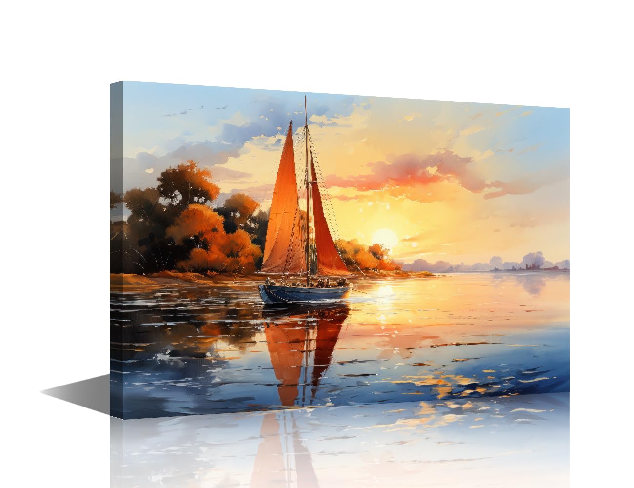 TISHIRON Wall Art for Living Room Boat in the Sea at Sunset Canvas Artwork House Bedroom Art Wall Decor Sailboat Oil Pictures for Bedroom Decor House Decoration 16" Wx24 Hx1 Panel