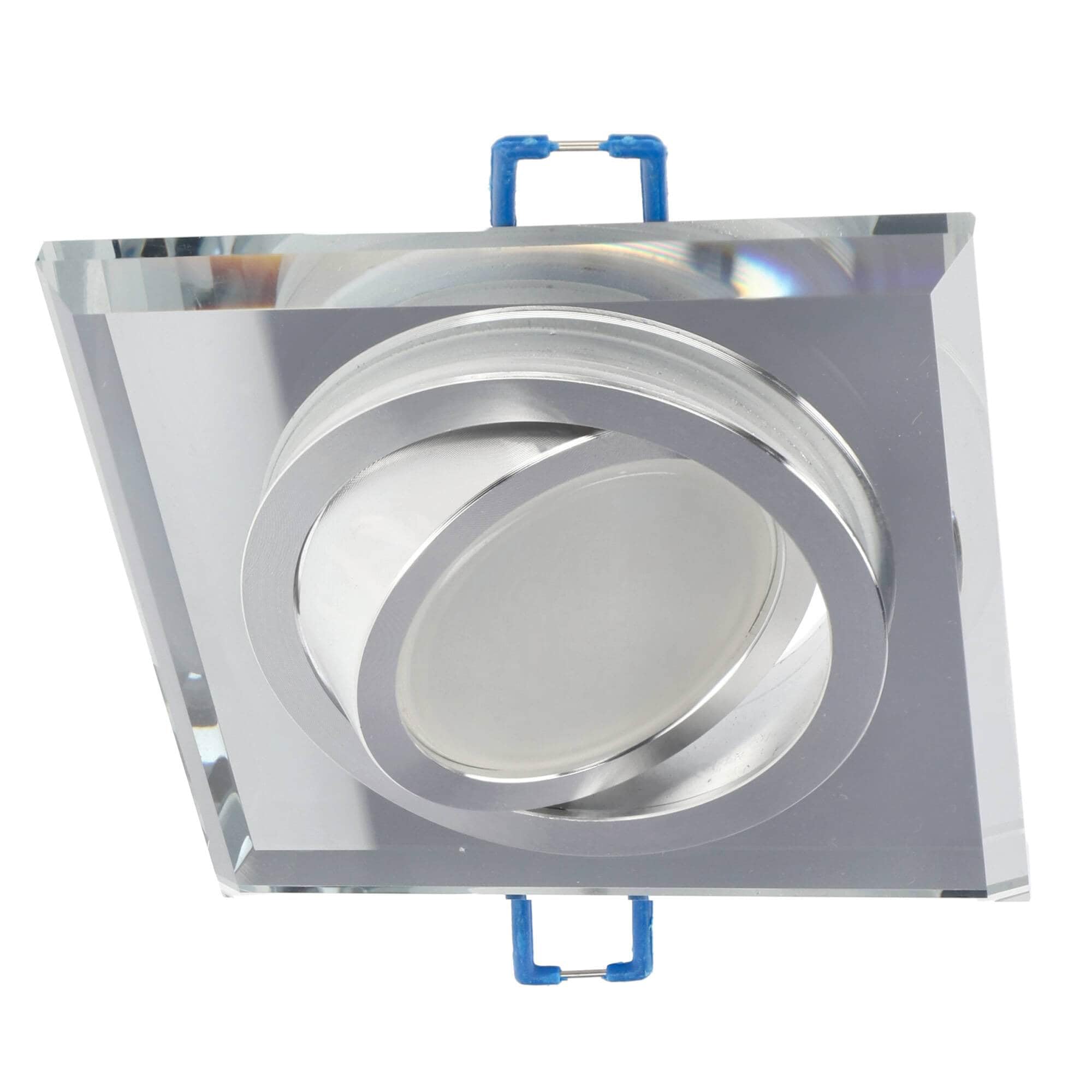 EDO LED Recessed Ceiling Light Crystal R Tempered Glass Silver Square GU10 35W - Ceiling Spotlight Downlight for Living Room Kitchen Hallway, Modern Recessed Lighting Fitting Without Bulb Socket