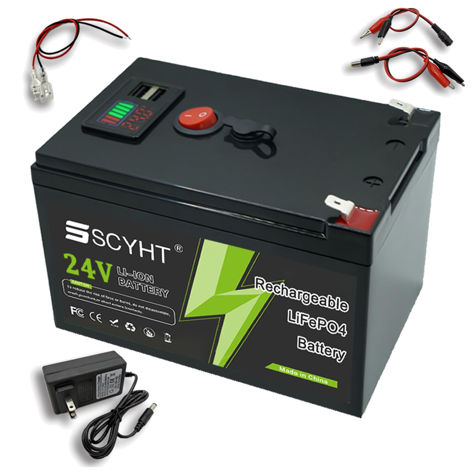 Batteria al litio 24 V 10 Ah 8 Ah Batteria LiFePO4 12 Ah Batterie agli ioni di litio 24 V Batterie di ricambio per alimentazione solare di backup con porta USB,24v12ah