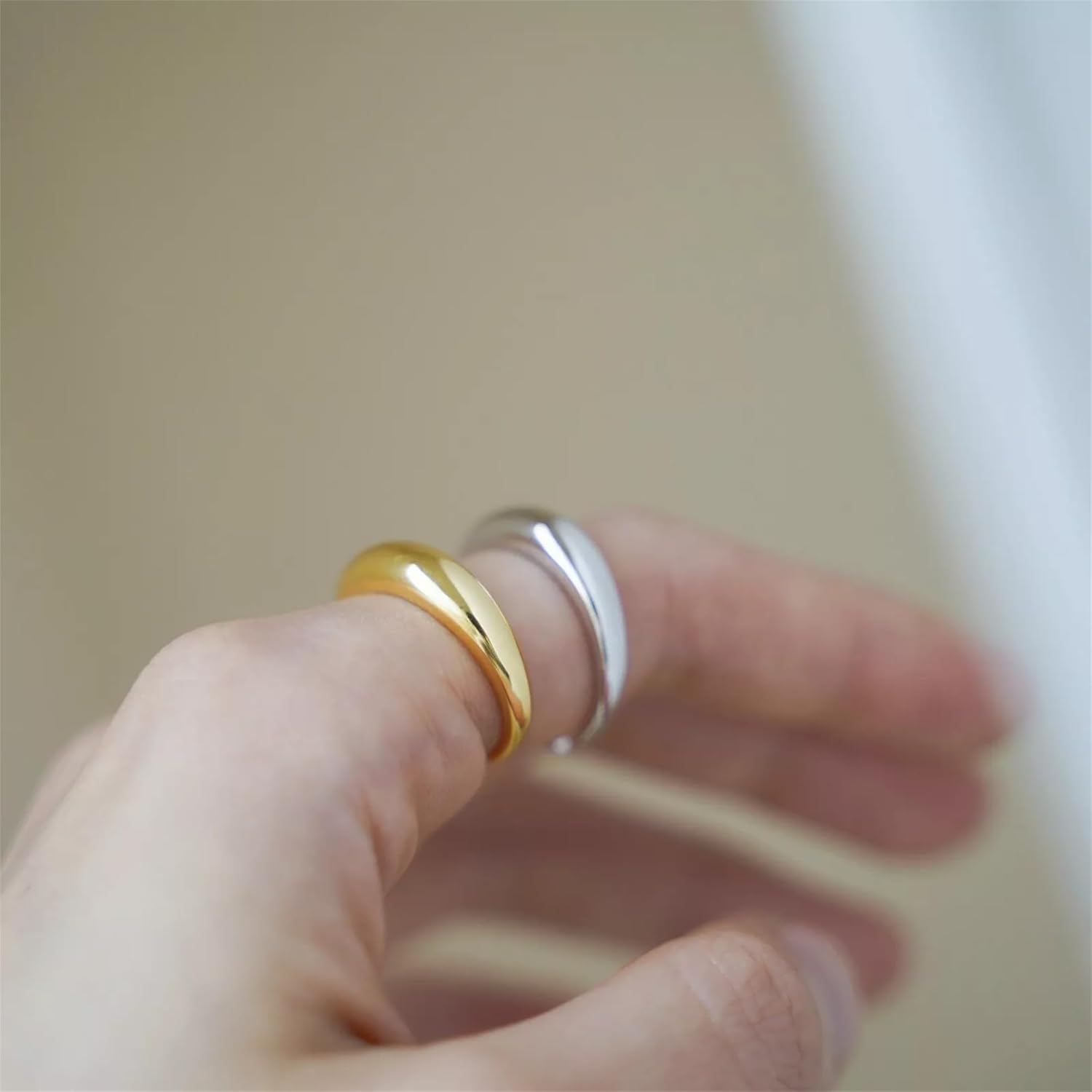 Sterling Silver Shinny Dome Slice Huggie Circle Round Open Band Ring 2 Tones