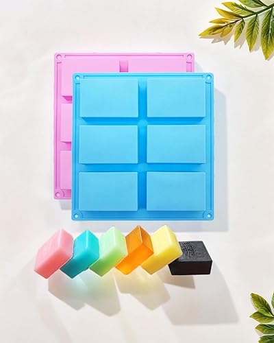 Juego de 2 moldes de silicona para jabón, 6 cavidades cuadradas para hacer jabón, pasteles y chocolate, moldes de silicona de grado alimenticio