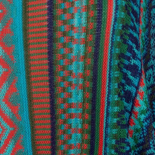 NOVICA Artisan Handmade Striped Kimono Sleeve Sweater Bohemian Knit from Peru in Turquoise Stripes Acrylic 'Lima Dance'4