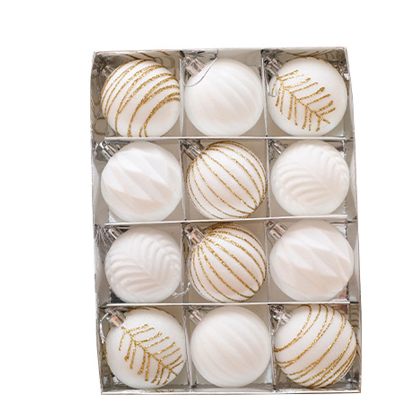 Tfaoys White Without Hollow 12Pcs Festives Christmas Baubles Set Velvets Painted Ornament For Seasonal Tree Embellishment Holidays Decoration Seasonal Tree Embellishments
