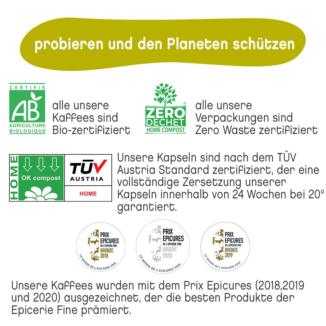 TERRAMOKA - Exzellenter entkoffeinierter Bio-Kaffee - 100% reiner Arabica aus Peru - Original und elegant - 60 Kapseln Kompatibel Zero Waste - Mister Nelson - Frankreich