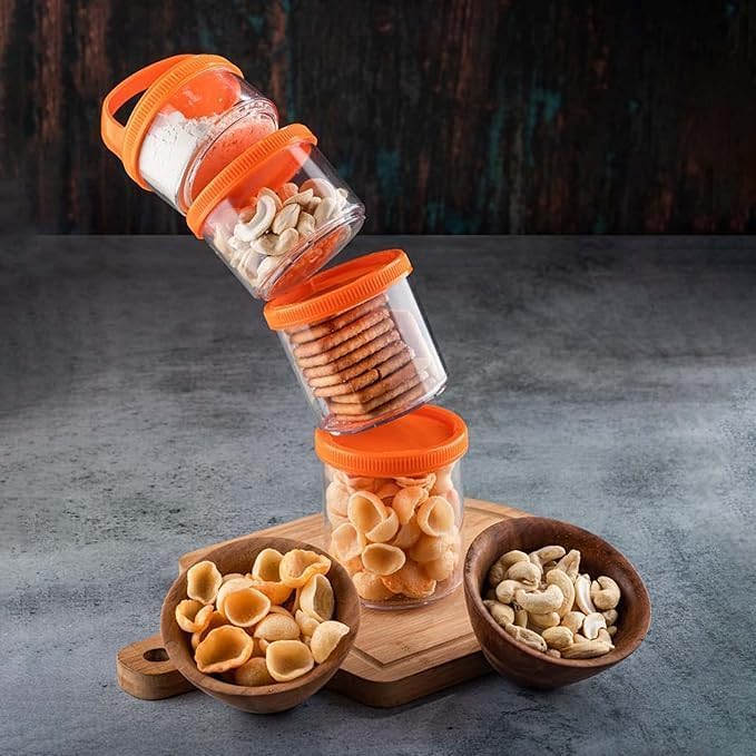 Image of Stackable Snack Storage Container - 4 Layer Portable Food Storage Jars with Lid | Nut Box | Protein Powder Container | Portion Control Kitchen Organizer for Snacks, Spices, Baby Food