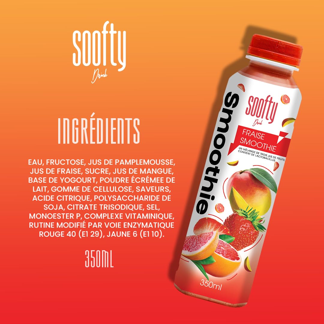 Boissons Soofty Smoothie Fraise, 350ml, Pack de 20
