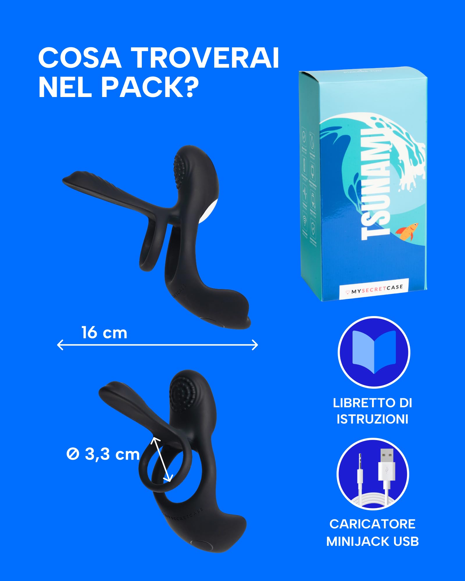 MySecretCase Anello Pene Cockring - Anello Vibrante per Lui e Lei, Vibratore Per Uomo Telecomandato via App, Anelli Pene Sextoy, Stimolatore Fallico Coppia (Nero)