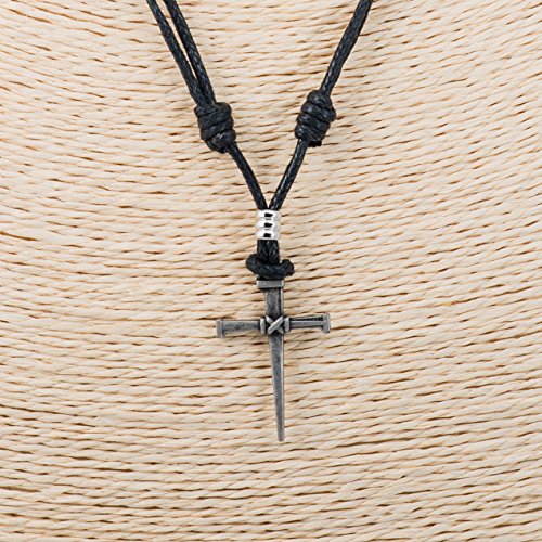 Bluerica Nail & Cross Pendant On Adjustable Black Rope Cord Necklace #TOP2