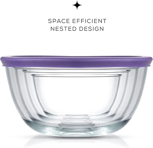 Miniatura 8 de JoyJolt Very Peri - Juego de 8 cuencos de vidrio para mezclar con tapas, cuencos grandes para anidar, 2 cuartos de galón, duraderos, aptos para
