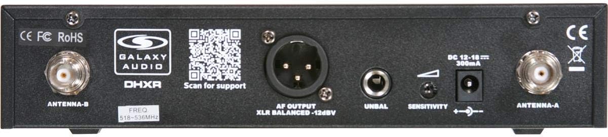 Galaxy Audio DHX Wireless Guitar System, Includes DHXR Receiver and MBP77 Bodypack Transmitter, 518-542 MHz
