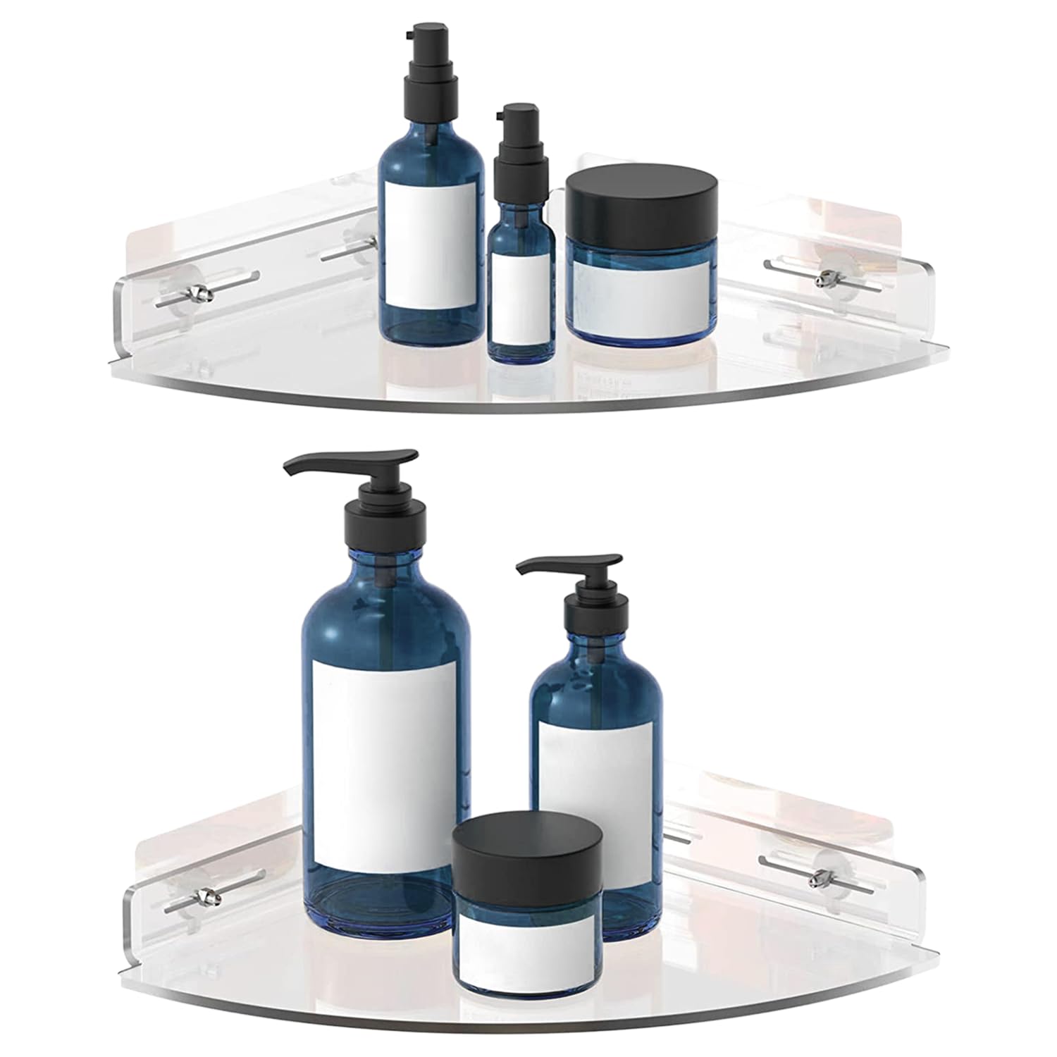 Set of 2 Shower Caddy Bathroom Shelves - Vdomus No-Drill Shower Organizer - Floating Adhesive Acrylic Storage for Tile Walls - Sleek and Durable Bathroom Organizers and Storage - Amazon product rated Grade A