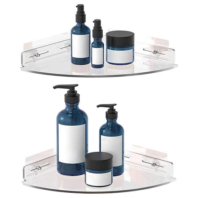 Set of 2 Shower Caddy Bathroom Shelves - Vdomus No-Drill Shower Organizer - Floating Adhesive Acrylic Storage for