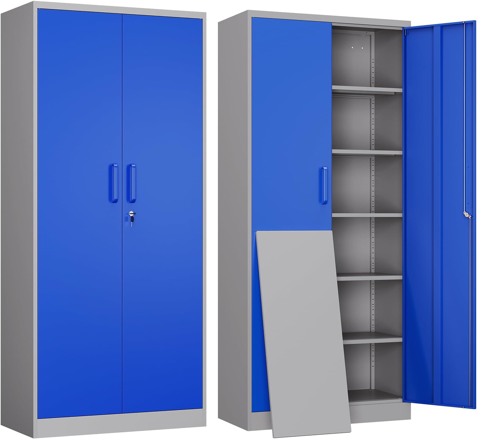 YizoshMetal Garage Storage Cabinet with 2 Doors and 4 Adjustable Shelves - 71" Steel Lockable File Cabinet,Locking Tool Cabinets for Office,Home,Garage,Gym,School (Gray Blue)