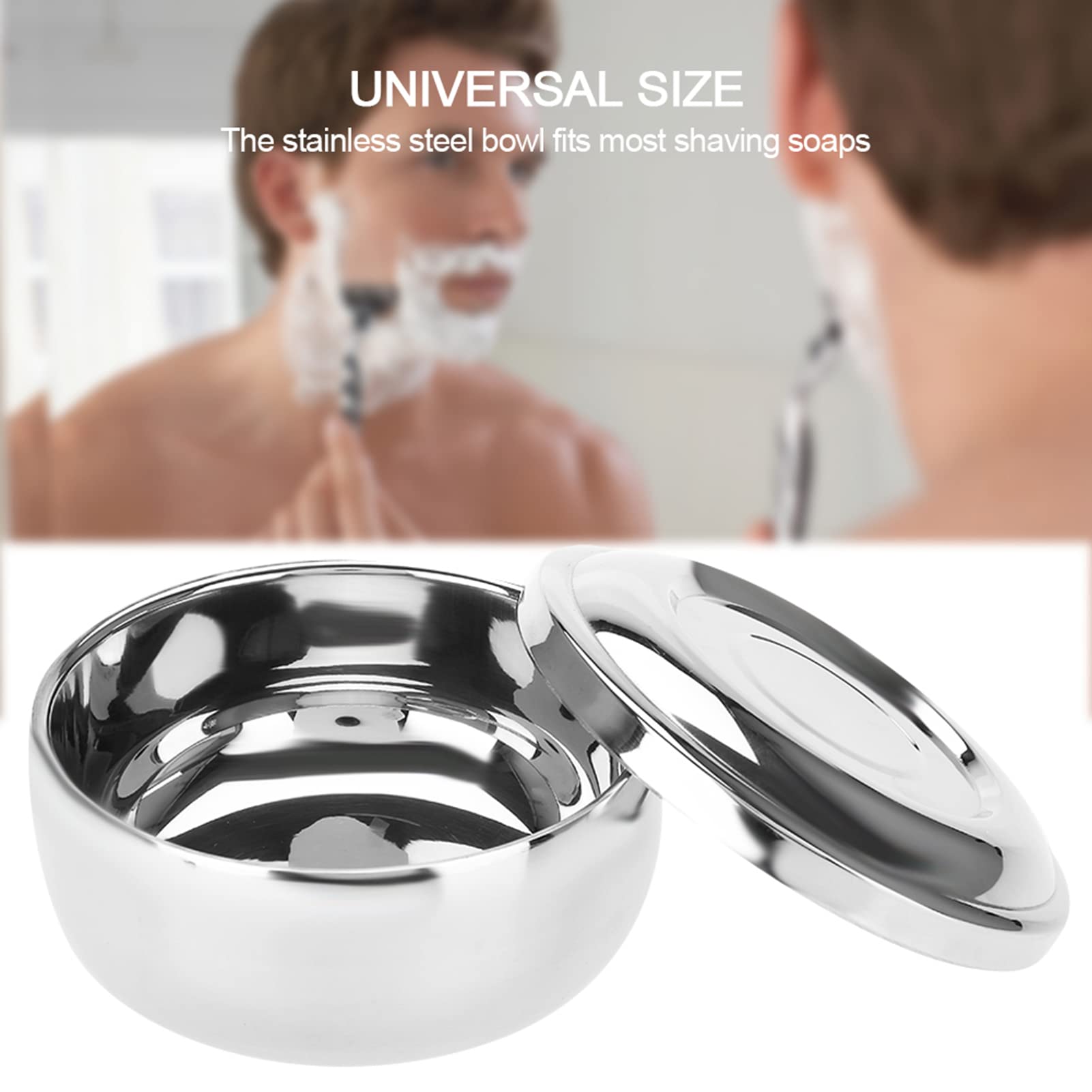 Prodotto di bellezza universale da uomo Ciotola per sapone da barba in acciaio inossidabile Ciotola per schiuma da barba con coperchio a specchio