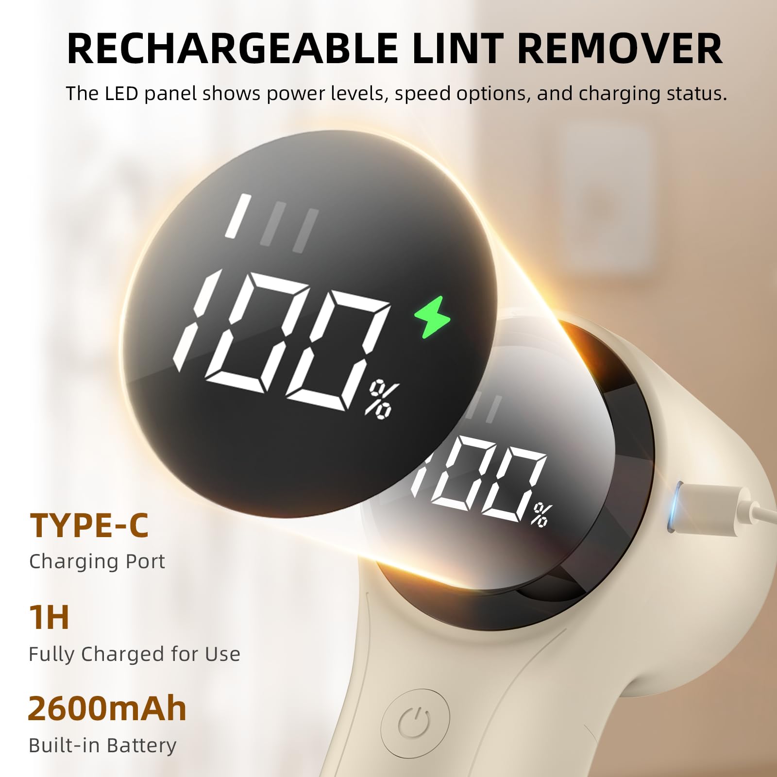 Buywoo Afeitadora de tela, removedor de pelusa eléctrico, afeitadora de pelusa recargable, desfuzzer de suéter para quitar pelusas, funciona con pilas, 6 cuchillas, 3 velocidades con pantalla LED para