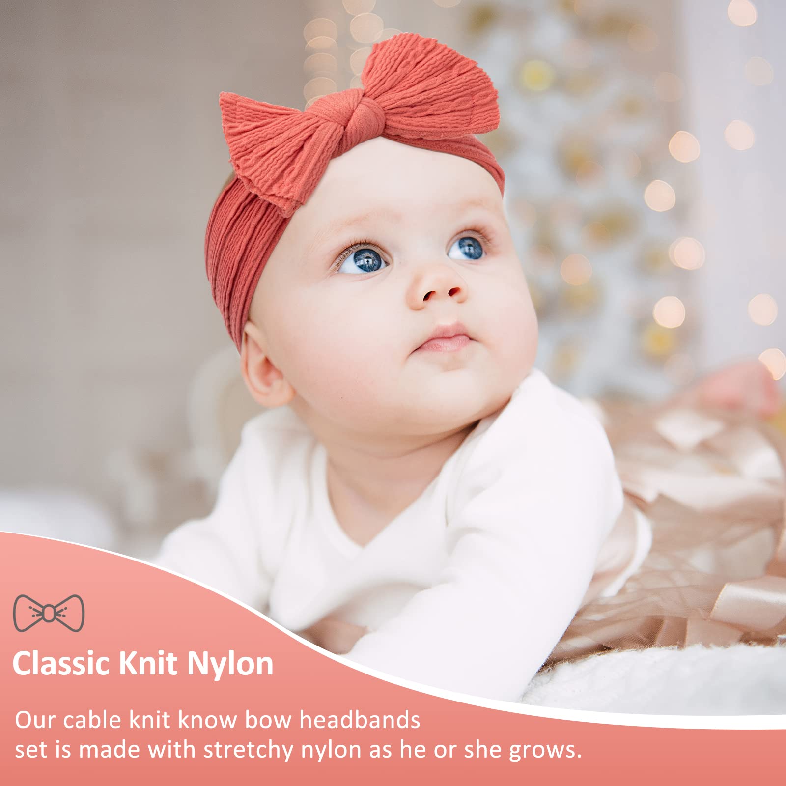 DRESHOW 5 Pack Baby Headbands for Girls Newborn Baby Nylon Headbands with Bows Hair Accessories - Image 3