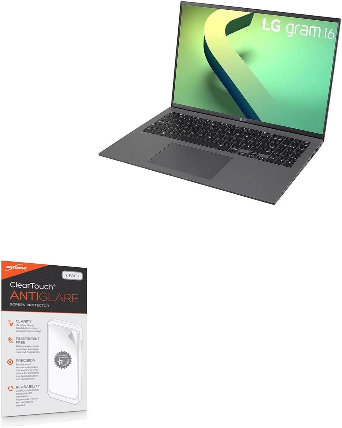 BoxWave Screen Protector Compatible with LG Ultra Lightweight Laptop 16Z90Q (16 in) - ClearTouch Anti-Glare (2-Pack), Anti-Fingerprint Matte Film Skin