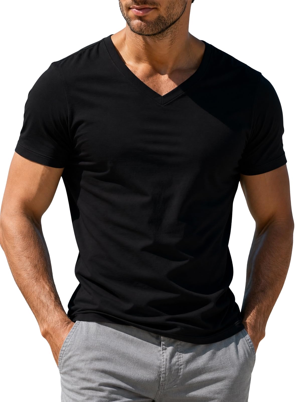 Regular Fit Half Sleeves V-Neck Solid Core Pure Cotton T-Shirt for Men (Sizes: S to 2XL)-image-9