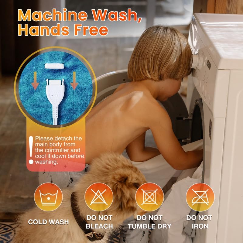 WOOMER Electric Heated Blanket Queen Size, Soft Flannel Fast Heating Blanket with Multi-Color Option, 84"x 90", 10 Heating Levels & 0.5-12H Auto Off, Over-Heat Protection - Image 7