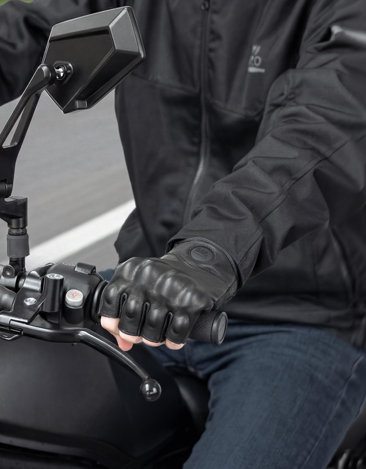 KEMIMOTO Guanti Moto a Dita Corte Uomo, Guanti Moto Estivi in Pelle Antiscivolo con Design a Cuciture Esterne, Adatti per Motociclo, Scooter, Ciclomotori, Quad, ATV