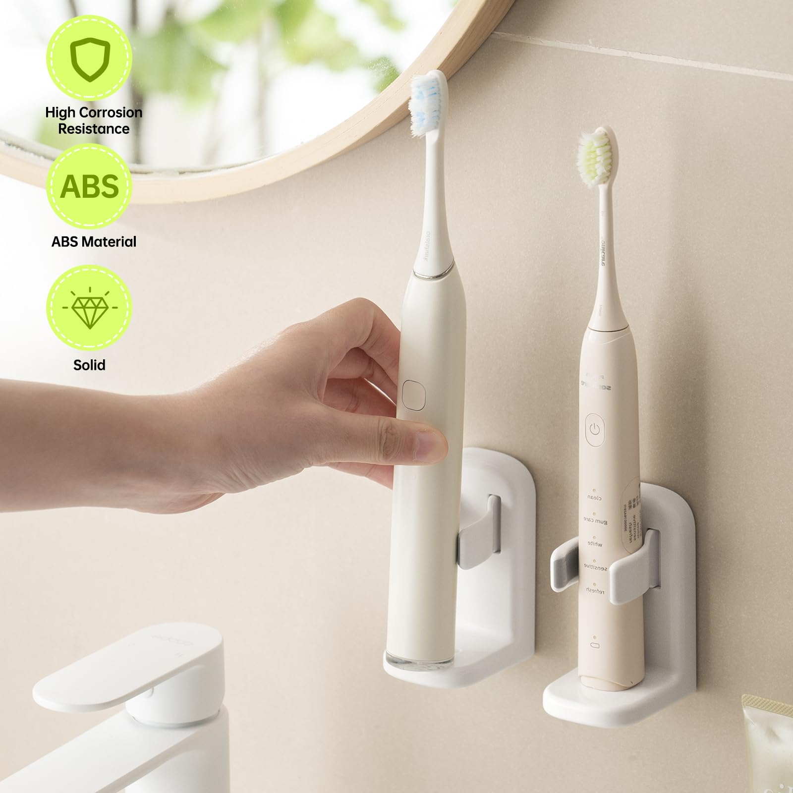 Portaspazzolino Elettrico Da Parete 4 Fori - Con Base Diatomee Assorbente, Senza Fori - Foto 6