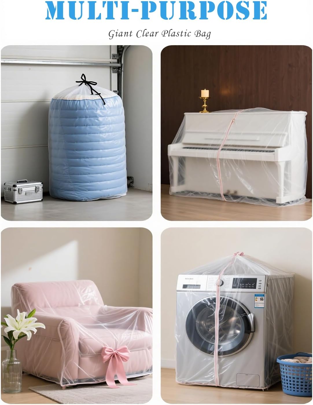 Extra Large Plastic Storage Bags 79 x 99 inches Huge Clear Giant Storage Bags Perfect for Moistureproof, Dustproof, Business Packing, Industry or Agriculture Use and More (5 Pack)