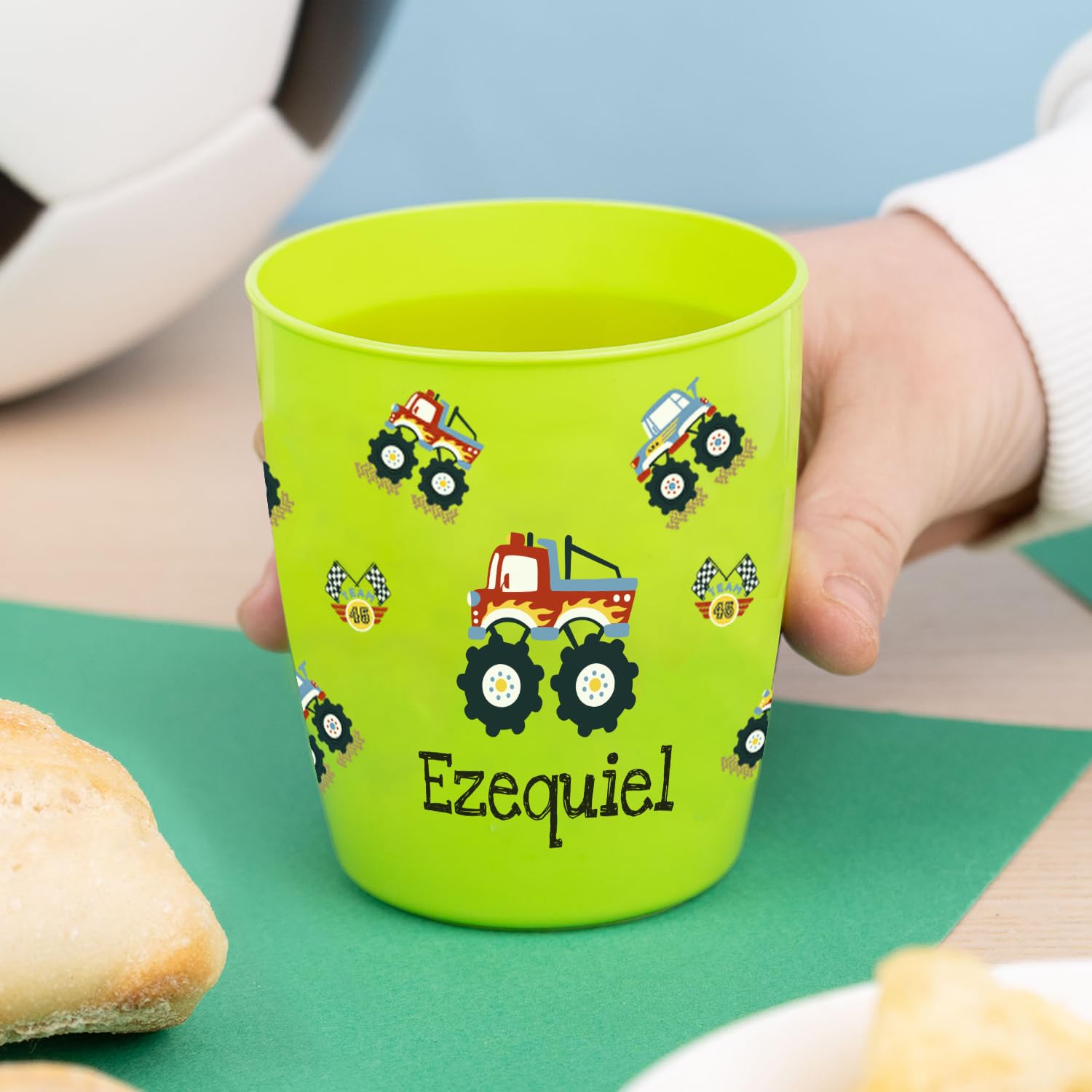 Wanapix | Personalised Plastic Cups with Name | BPA-Free Plastic | Children Small Mugs | 300mll | Monsters Cars